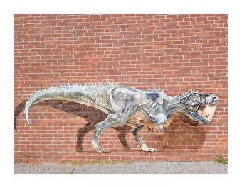 a mural of a hyper realistic, roaring T Rex 